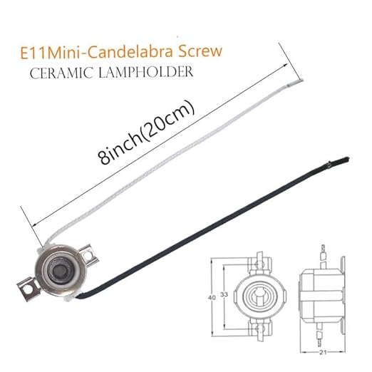 E11 Mini Candelabra Ceramic Screw Lamp Holder Base Socket,2-Pack Can Halogen Socket,E11 Lampholder with 8inch Leads 1000W,250V (with Two Hole Mount,Side Wired)