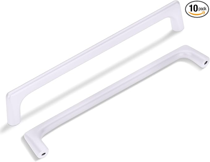 10 Pack 7.5 Inch(192mm) Hole Center Modern Matte White Cabinet Pull Handle Timeless Vanity Drawer Pull Handle Classic Cabinet Hardware for Kitchen Dresser Bathroom, Screws Included, M-White(7.5x10)