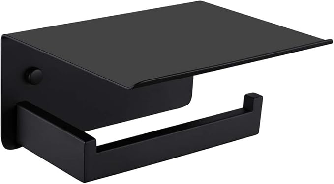 APLusee Toilet Paper Holder with Shelf Matte Black, 304 Stainless Steel Tissue Holder, Wall Mounted