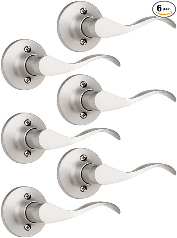 Mengico 6 Pack Satin Nickel Dummy Door Lever, Single Right Side Door Handle for Closets, Non-Turning Pull Only Lever Set, Wave Style Interior Door Knob