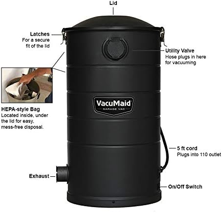 VacuMaid GV50BLKPRO Professional Wall Mounted Garage and Car Vacuum with 50 ft. Hose and Tools