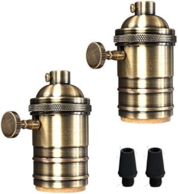 2 Pack Lamp or Fixture Replacement, E26/ E27 Solid Brass Industrial Light Socket Vintage Edison Pendant Lamp Copper Holder with Switch (Antique Brass)