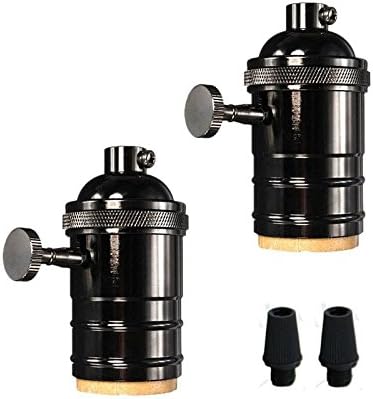 2 Pack Lamp or Fixture Replacement, E26/ E27 Solid Brass Industrial Light Socket Vintage Edison Pendant Lamp Copper Holder with Switch (Black)