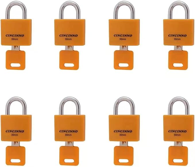 Set of 8 Small Locks,Covered Aluminum Keyed Alike Padlocks,30MM Weatherproof Lock with Same Key,Outdoor Padlock for Sheds, Storage Unit ,School Gym Locker, Toolbox