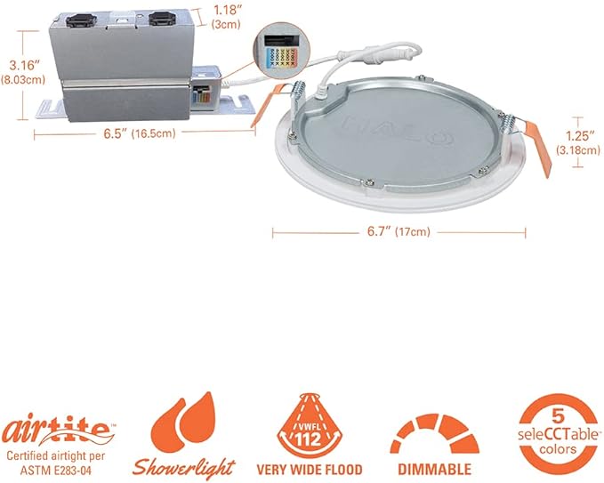 HALO HLB Recessed Lighting 6 Inch LED Thin Canless, Dimmable w/Selectable Color Temperatures, 4-Pack - HLB6099FS1EMWR-4PK