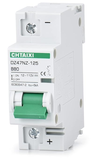12V-110V DC Miniature Circuit Breaker, 80 Amp 1 Pole Battery Breaker Protector for Solar PV System and RV, Thermal Magnetic Trip, DIN Rail Mount, High Current DC Disconnect Switch MCB 1P B80