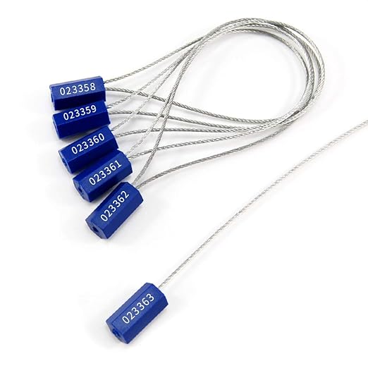 Steel Security Cable Seals Numbered Tamper Proof Security Tags Anti-Theft Pull-Tite Container Trailer Pad-Lock Ties Straps (Blue, Pack of 100pcs)