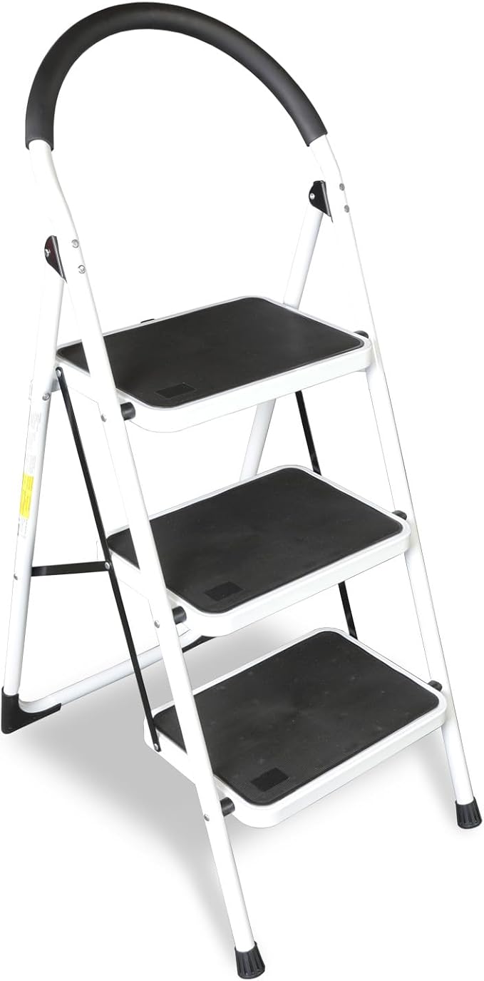 3 Step Ladder, Folding Lightweight Step Stool with Wide Anti-Slip Pedal for Home, Office, Kitchen and Garage, Service Height 27.2 inch, 400 lbs Capacity