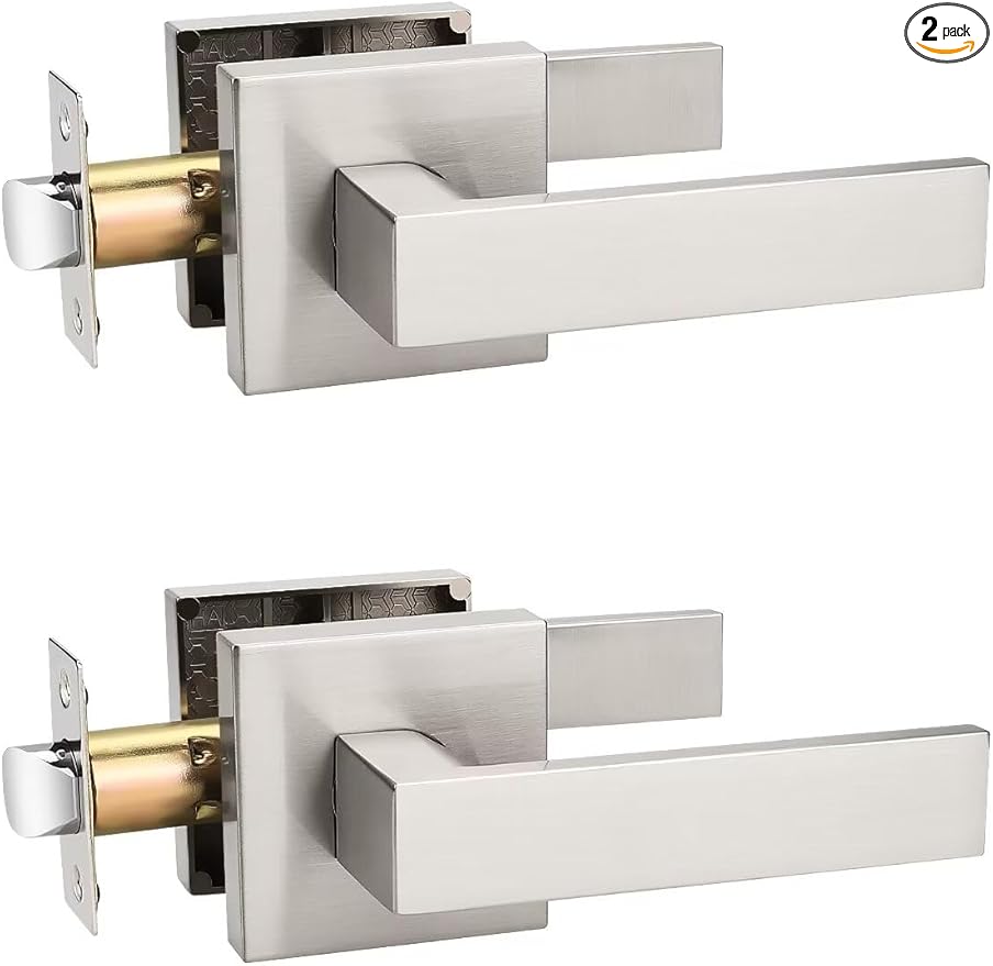 2 Pack Brushed Nickel Passage Door Levers Interior Door Handles, Heavy Duty Closet Hallway Door Handle Sets