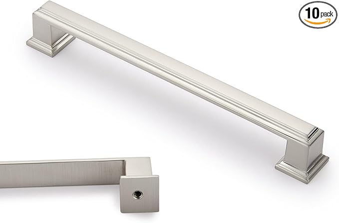 10 Pack 6.3 Inch(160mm) Hole Center Brushed Satin Nickel Modern Cabinet Pulls Kitchen Cabinet Handles Kitchen Cabinet Hardware Timeless Drawer Pulls for Dresser Cupboard Wardrobe, Nickel-B(6.3x10)