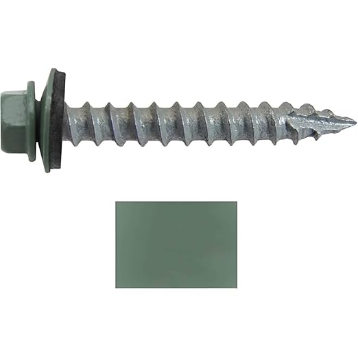 #14 Metal Roofing Screws: (250) Screws x 1-1/2" Hemlock Green Hex Head Sheet Metal Roof Screw. Self Starting/Tapping Metal to woodsheet Metal siding Screws-EPDM Washer. for Corrugated Roofing