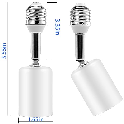Ceramic & Metal E26 Light Socket Extender,150w-Heat-resistant-Ideal for Light Holder Extension,Electrical Socket Extender,180° Bendable Adapter Screw Base Light Bulb Extension, 2pcs (White)