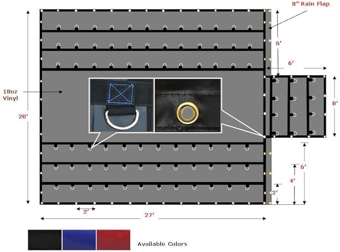 Mytee Products 20' x 27' Flatbed Truck 18 Oz Lumber Tarp with 6 FT Drop - Black Heavy Duty Vinyl Waterproof Tarp for Trailers to Protect Cargo from Wind, Rain, Snow and Sun