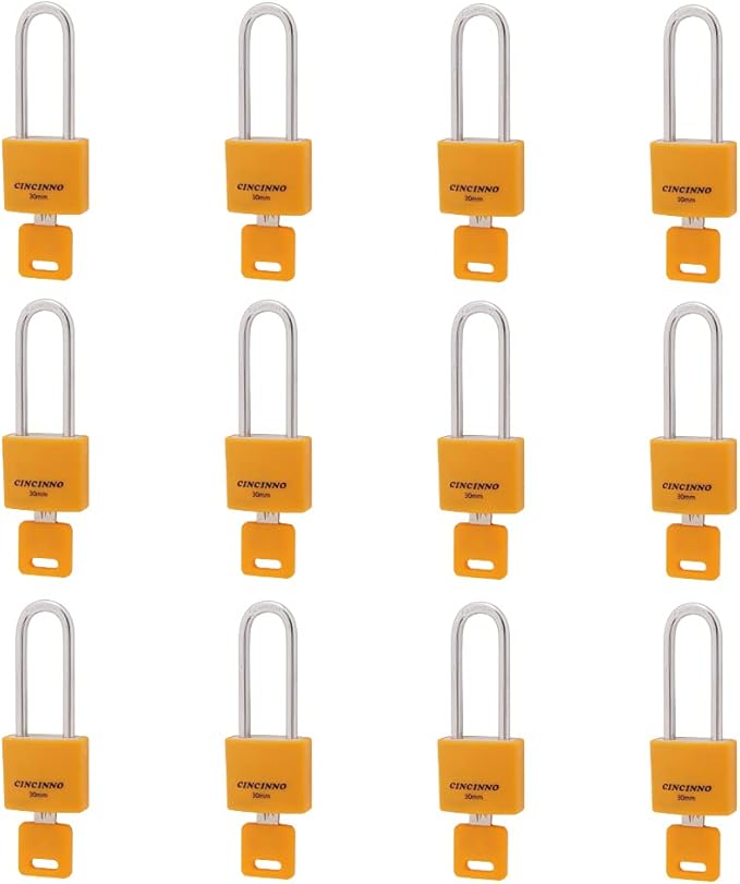1-3/16 in. Small Aluminum Key Lock,Keyed Alike Padlocks with Long Shackle for School Gym Locker, Toolbox,12 Pack
