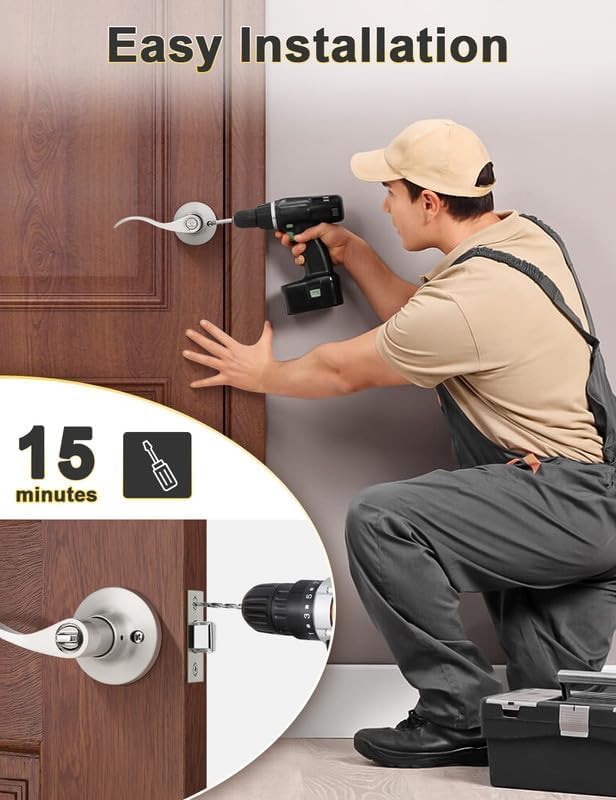 Mengico 2 Pack Satin Nickel Privacy Door Lever, Modern Interior Door Knobs Locks for Bedroom and Bathroom, Heavy Duty Door Handle, Reversible Wave Lever Handle