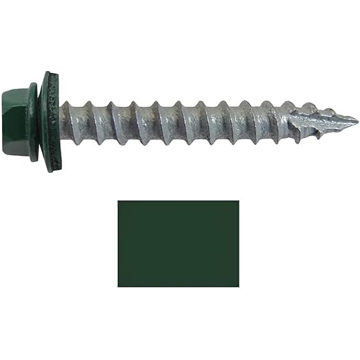 #14 Metal ROOFING SCREWS: (250) Screws x 1-1/2" IVY GREEN/FOREST GREEN Hex Head Sheet Metal Roof Screw. Self starting/tapping EPDM washer. Colored head for corrugated roofing