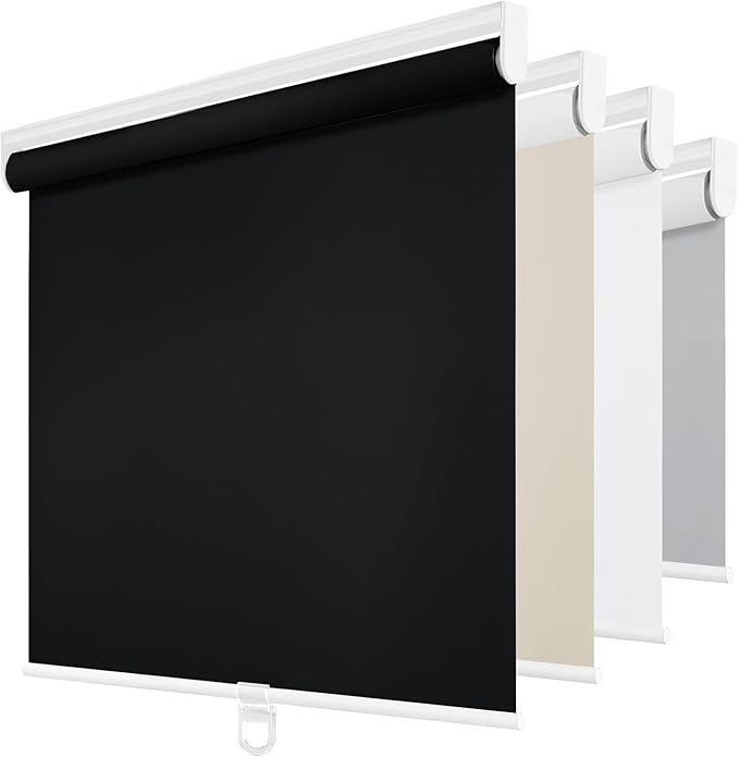 ChrisDowa Cordless Blackout Roller Shades for Windows, Thermal Insulated UV Protection Pull Down Shades, Total Blackout Window Blinds for Home, Office, Bedroom, Door (62" W x 72" H, Black)