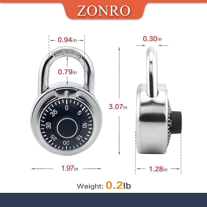 ZonRo Locks Combination Padlock, Fixed Dial Combination Padlock 8 Pack,3 Digit Code Standard Dial Combination, 2 in Wide. 3 in Height, Black Turntable, Lock for Gym & Locker, School, Toolbox