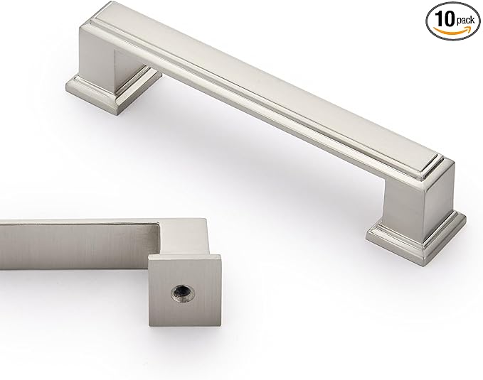 10 Pack 3.75 Inch(96mm) Hole Center Brushed Satin Nickel Modern Cabinet Pulls Kitchen Cabinet Handles Kitchen Cabinet Hardware Timeless Drawer Pulls for Dresser Cupboard Wardrobe, Nickel-B(3.75x10)