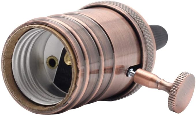 2 Pack Lamp or Fixture Replacement, E26/ E27 Solid Brass Industrial Light Socket Vintage Edison Pendant Lamp Copper Holder with Switch (Red Bronze)