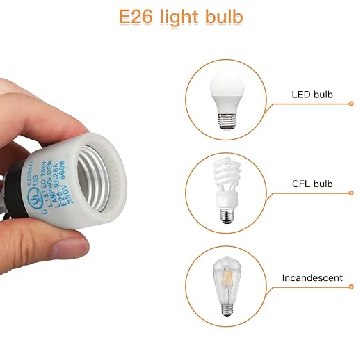 Helunsi E26 E27 Ceramic Lamp Socket with Rotary Knob Switch, Universal Replacement Porcelain ON OFF Turn Switch Light Bulb Socket, E26 Medium Base Lamp Holder with Threaded Nuts and Wire Lead - 2 Pack