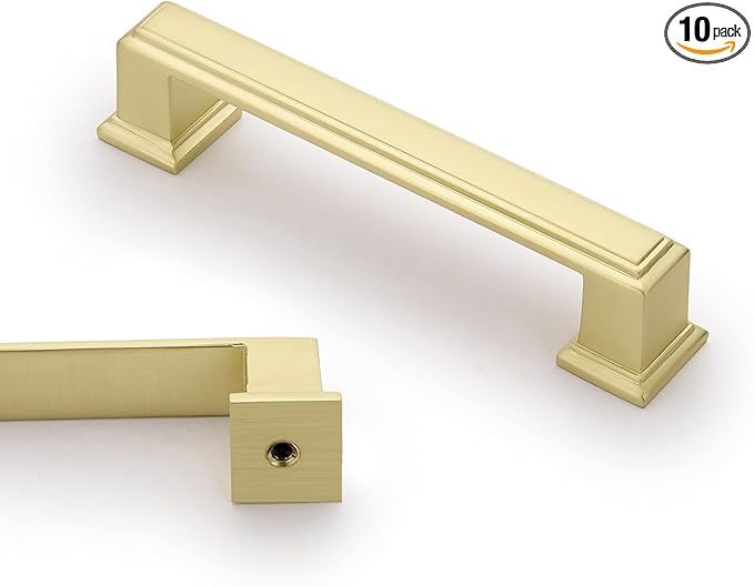 10 Pack 3.75 Inch(96mm) Hole Center Brushed Gold Modern Cabinet Pulls Kitchen Cabinet Handles Kitchen Cabinet Hardware Timeless Drawer Pulls for Dresser Cupboard Wardrobe, B-Gold(3.75x10)