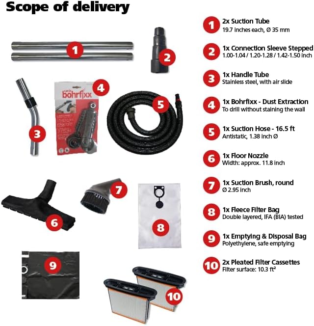 Starmix 1625 "Powerhouse Top 6.6 Gallons/25L, High Performance Multi-Use Portable Dust Extractor - Wet/Dry - Auto Self-Clean Filter System - HEPA Certified, 103464