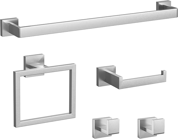 5-Pieces Brushed Nickel Bathroom Accessories Set, 23.6 Inch Bath Towel Bar Set, Stainless Steel Bathroom Hardware Set, Towel Racks for Bathroom Wall Mounted.