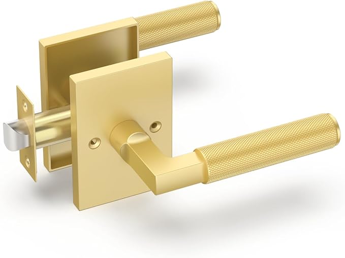 Asidrama 1 Pack Brushed Gold Passage Door Handles, Door Lever with Door Knobs Indoor for Bedroom or Bathroom, Heavy Duty Door Handles Interior with Locks for Left Right Sided Doors