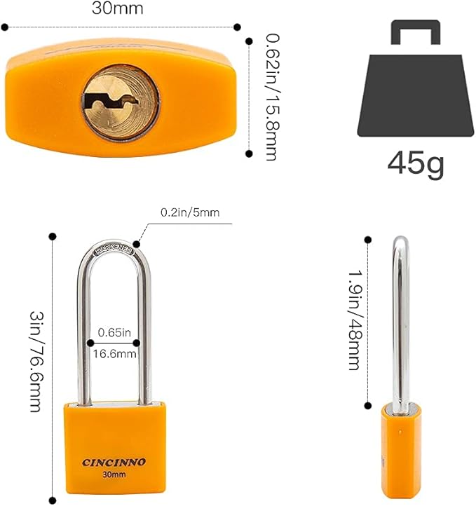 1-3/16 in. Small Aluminum Key Lock,Keyed Alike Padlocks with Long Shackle for School Gym Locker, Toolbox,12 Pack