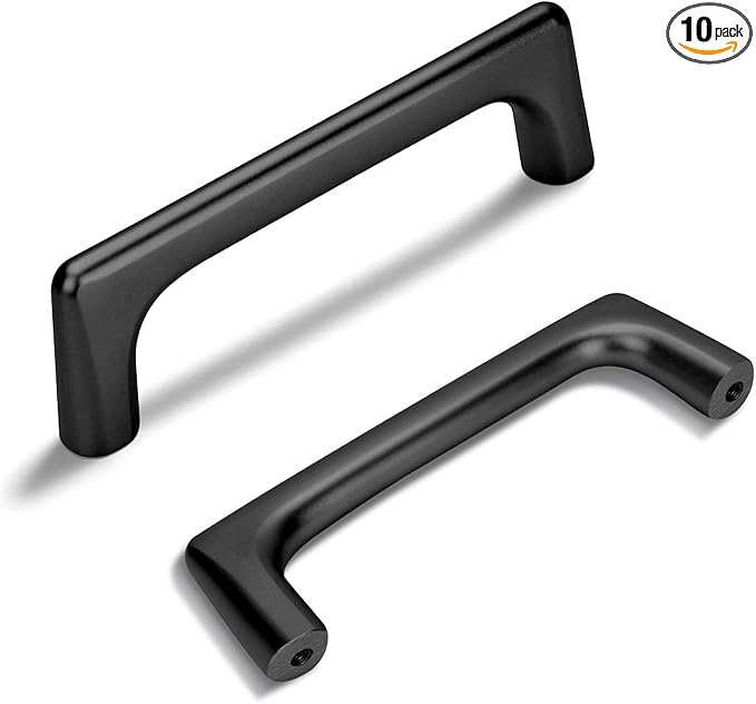10 Pack 3.75 Inch(96mm) Hole Center Matte Black Modern Drawer Pulls Timeless Cabinet Pull Handle Vanity Pull Handle Classic Kitchen Cabinet Hardware, Screws Included, M-Black(3.75x10)
