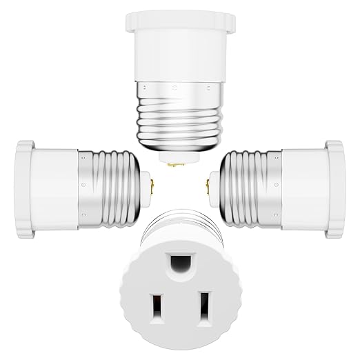 4 Pack, Light Socket to Plug Adapter, Convert Light Bulb Socket to Outlet Adapter (White).