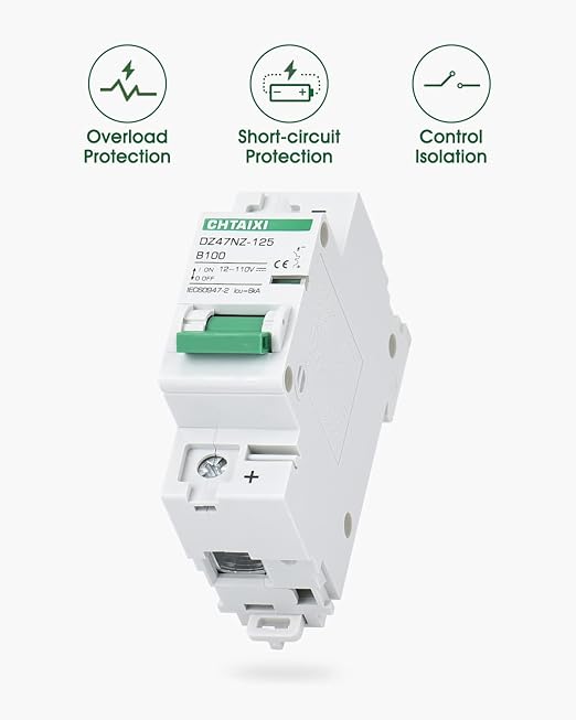 12V-110V DC Miniature Circuit Breaker, 125 Amp 1 Pole Battery Breaker Protector for Solar PV System and RV, Thermal Magnetic Trip, DIN Rail Mount, High Current DC Disconnect Switch MCB 1P B125