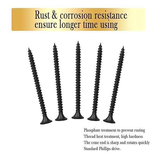 Drywall Screws Kit #6 x 2-Inch, Fine Thread Wood Screws, Bugle Head Phillips Drive Sheetrock Screws Set, Self Tapping Dry Wall Screws, Phosphate Coated Finish, Sharp Point, Black, 65 Pack