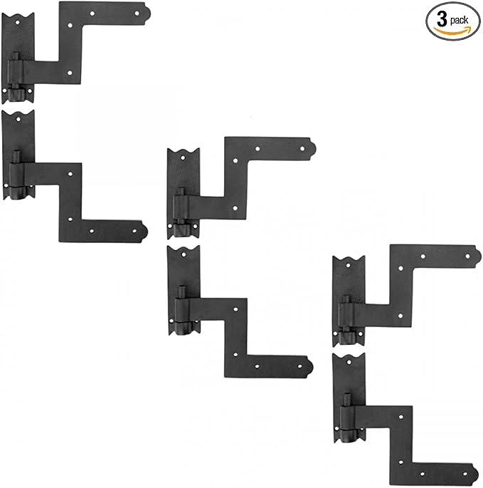 Renovators Supply Manufacturing - Heavy-Duty Black Wrought Iron Shutter Lift Off Pintle Hinges Colonial Pin Reversible for Doors, Window and Shutters with Hardware 6 1/2 Inches, Pack of 3 Pairs