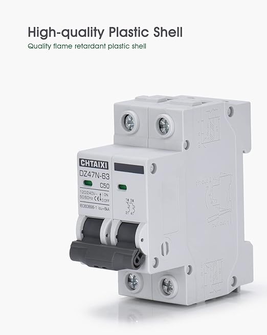 AC Miniature Circuit Breaker, 32 Amp 120V/240V 2 Pole DIN Rail Mount Circuit Breaker, Thermal Magnetic Trip, Solar AC Disconnect Switch MCB C32
