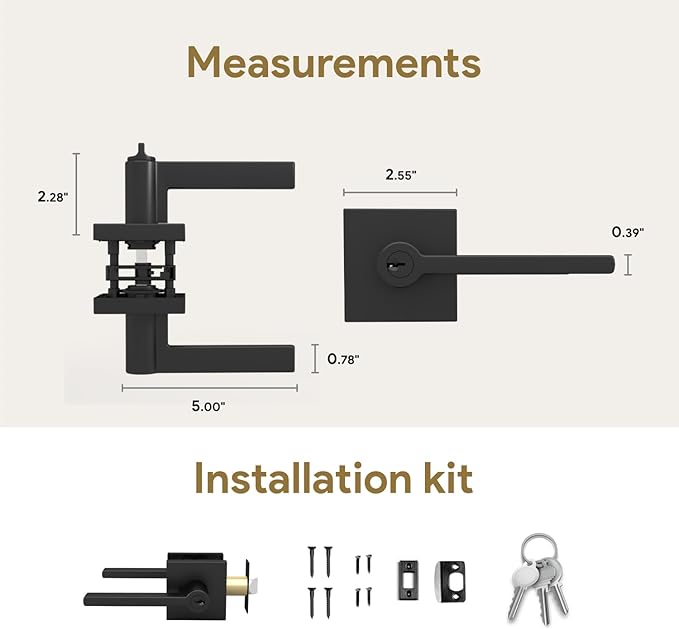 Mega Handles - Prime Entrance Handle, Entry Lever Door Handle, Heavy Duty Square Locking Lever Set for Left or Right-Handed Doors, Interior/Exterior Door Levers - Matte Black