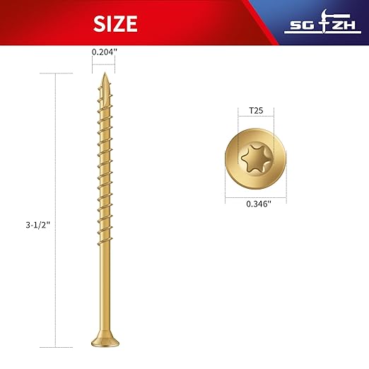 #10 x 3-1/2" Deck Screws (51Pcs) 1lb. Exterior Wood Screws. Carbon Steel, Tan, Flat Head, Rust Resistant epoxy Coated, with T25 Star Bit