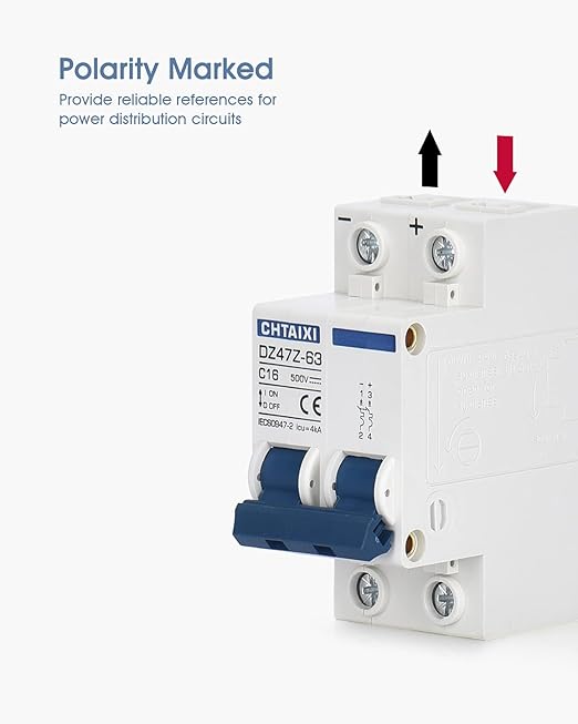 DC Miniature Circuit Breaker, 2 Pole 500V 16 Amp Isolator for Solar PV System, Thermal Magnetic Trip, DIN Rail Mount, Chtaixi DC Disconnect Switch C16