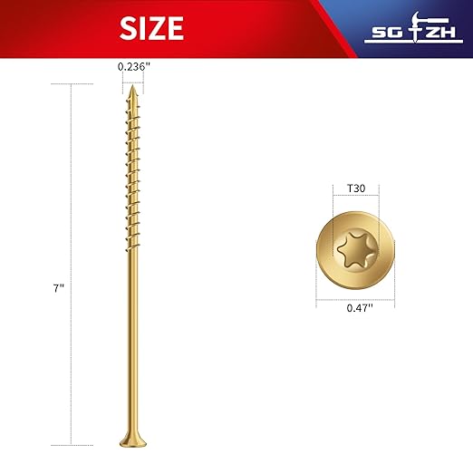 #14 x 7 Inch Deck Screws (19Pcs) 1lb. Exterior Wood Screws. Carbon Steel, Tan, Flat Head, Rust Resistant epoxy Coated, with T30 Star Bit