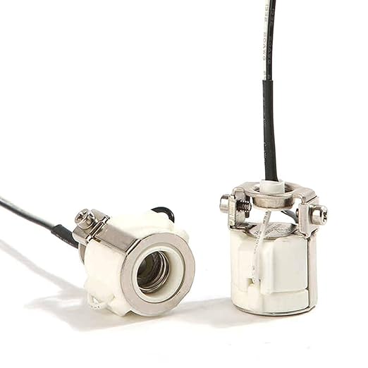 E11 Mini Candelabra Ceramic Screw Lamp Holder Base Socket,2-Pack Can Halogen Socket,E11 Lampholder with 8inch Leads 1000W,250V (with 1/8 Hickey)