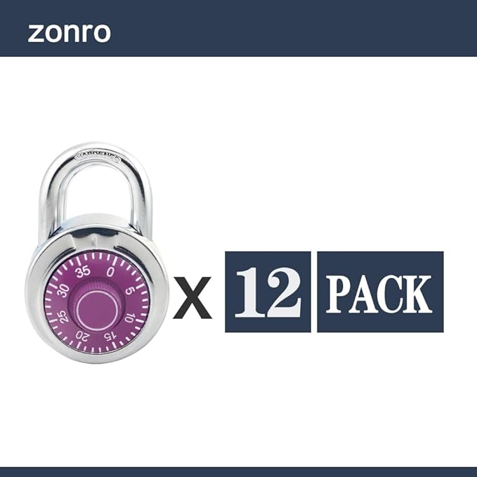 ZonRo Locks Combination Padlock, Fixed Dial Combination Padlock 12 Pack,3 Digit Code Standard Dial Combination, 2 in Wide. 3 in Height,Purple Turntable, Lock for Gym & Locker, School, Toolbox