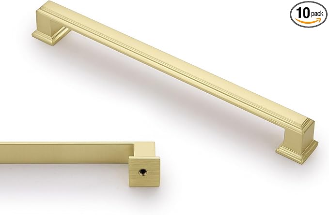 10 Pack 7.5 Inch(192mm) Hole Center Brushed Gold Modern Cabinet Pulls Kitchen Cabinet Handles Kitchen Cabinet Hardware Timeless Drawer Pulls for Dresser Cupboard Wardrobe, B-Gold(7.5x10)
