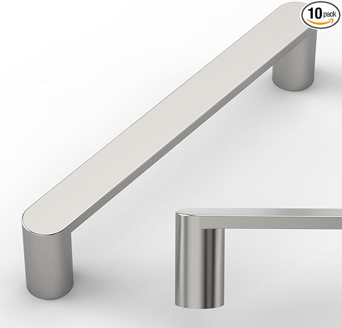 Amerdeco 10 Pack ZH0005BSN Brushed Satin Nickel 5 Inch(128mm) Hole Centers Kitchen Cabinet Pulls Hardware Modern Kitchen Handles for Cabinets Cupboard Handles Drawer Pulls