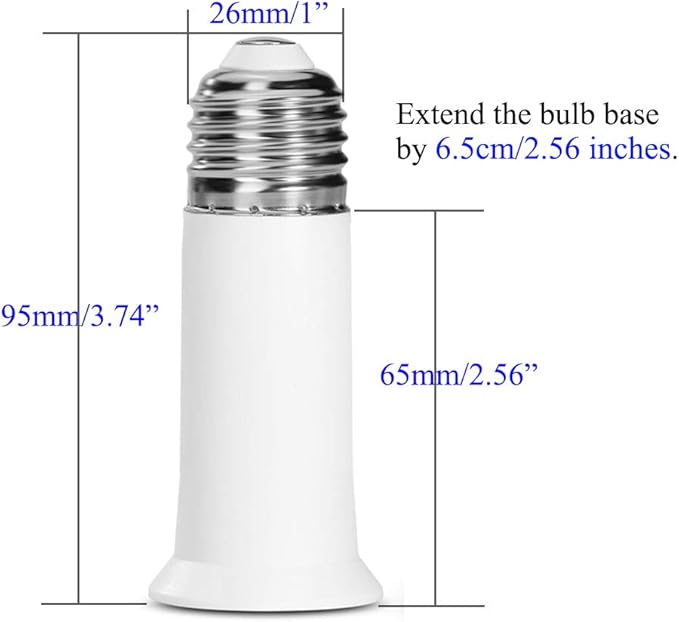 E26 Socket Extender, E26 to E26 Lamp Socket, 6.5CM/2.56 Inch Socket Extension Adapter, 2-Pack