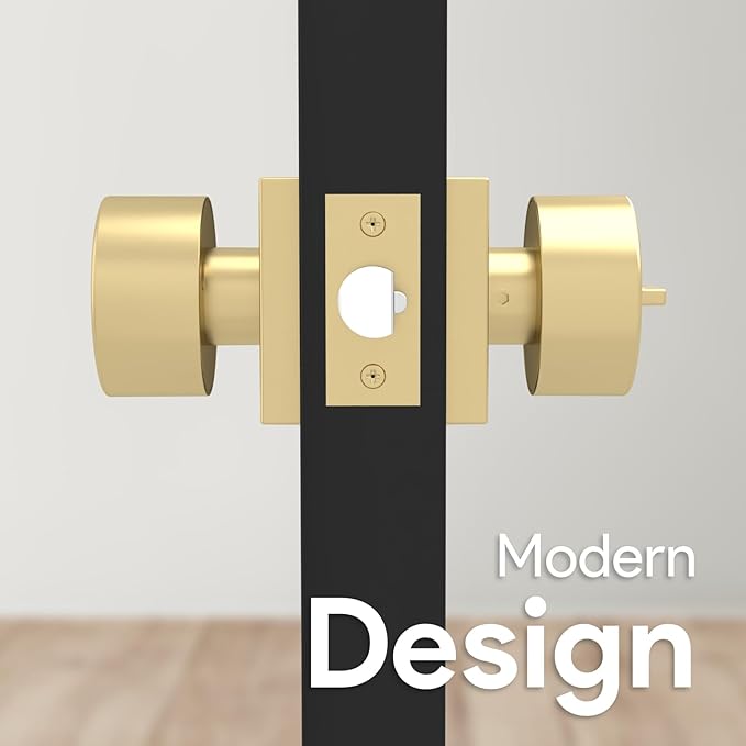 Mega Handles SUANA Entrance Door Knob for Entrance, Bedroom and Bathroom, Reversible Heavy Duty Design Door Knobs, Fits All Standard Door Sizes, Screws Included - Satin Brass (1 Pack)