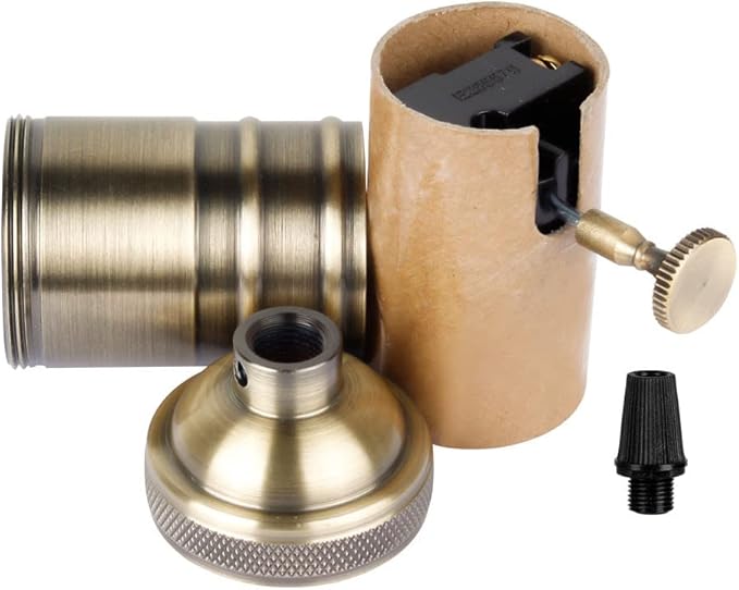 2 Pack Lamp or Fixture Replacement, E26/ E27 Solid Brass Industrial Light Socket Vintage Edison Pendant Lamp Copper Holder with Switch (Antique Brass)