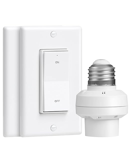 Remote Control Light Bulb Socket, Decorator Rocker Wall Switch, 200FT Range Wireless Light Switch for Pull Chain Light Fixture, E26 E27 Base, No Wiring Needed (2 Wall Switches and 1 Socket)