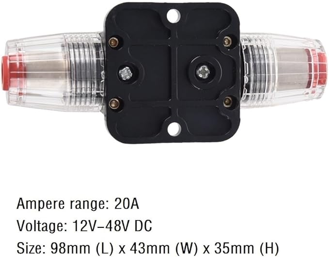 Circuit Breaker 20A 20-300amp Reset Fuse Holder Inline Fuse for Car Audio and Amps Overload Protection 12V-24V DC Replace Fuses
