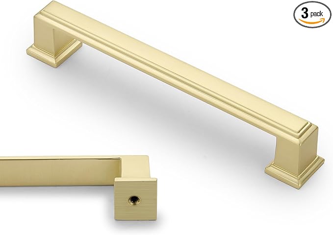3 Pack 5 Inch(128mm) Hole Center Brushed Gold Modern Cabinet Pulls Kitchen Cabinet Handles Kitchen Cabinet Hardware Timeless Drawer Pulls for Dresser Cupboard Wardrobe, B-Gold(5x3)